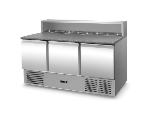 Саладета HURAKAN HKN-GXSD3GN | 3-дверна, Гранітна поверхня, 1365мм | BU HORECA