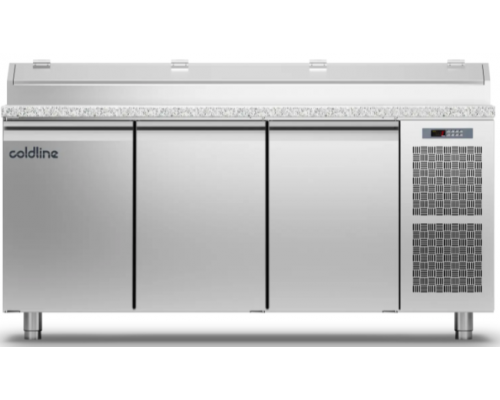 Холодильний стіл Prep-station GN1/1 | 3 двері, 440 л, -2°...+8°C, гранітна стільниця GN1/6, H 710 мм | BU HORECA