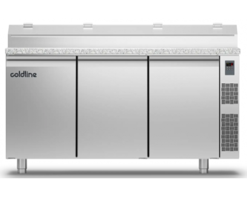 Холодильний стіл Prep-station GN1/1 | 3 двері, 440 л, -2°...+8°C, гранітна стільниця GN1/3, H 710 мм, під виносний холод | BU HORECA