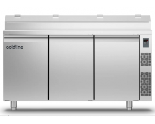 Холодильний стіл Prep-station GN1/1 | 3 двері, 440 л, -2°...+8°C, нержавіюча стільниця GN1/6, H 710 мм, під виносний холод | BU HORECA