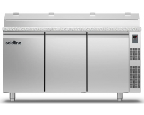 Холодильний стіл Prep-station GN1/1 | 3 двері, 440 л, -2°...+8°C, гранітна стільниця GN1/6, H 710 мм, під виносний холод | BU HORECA